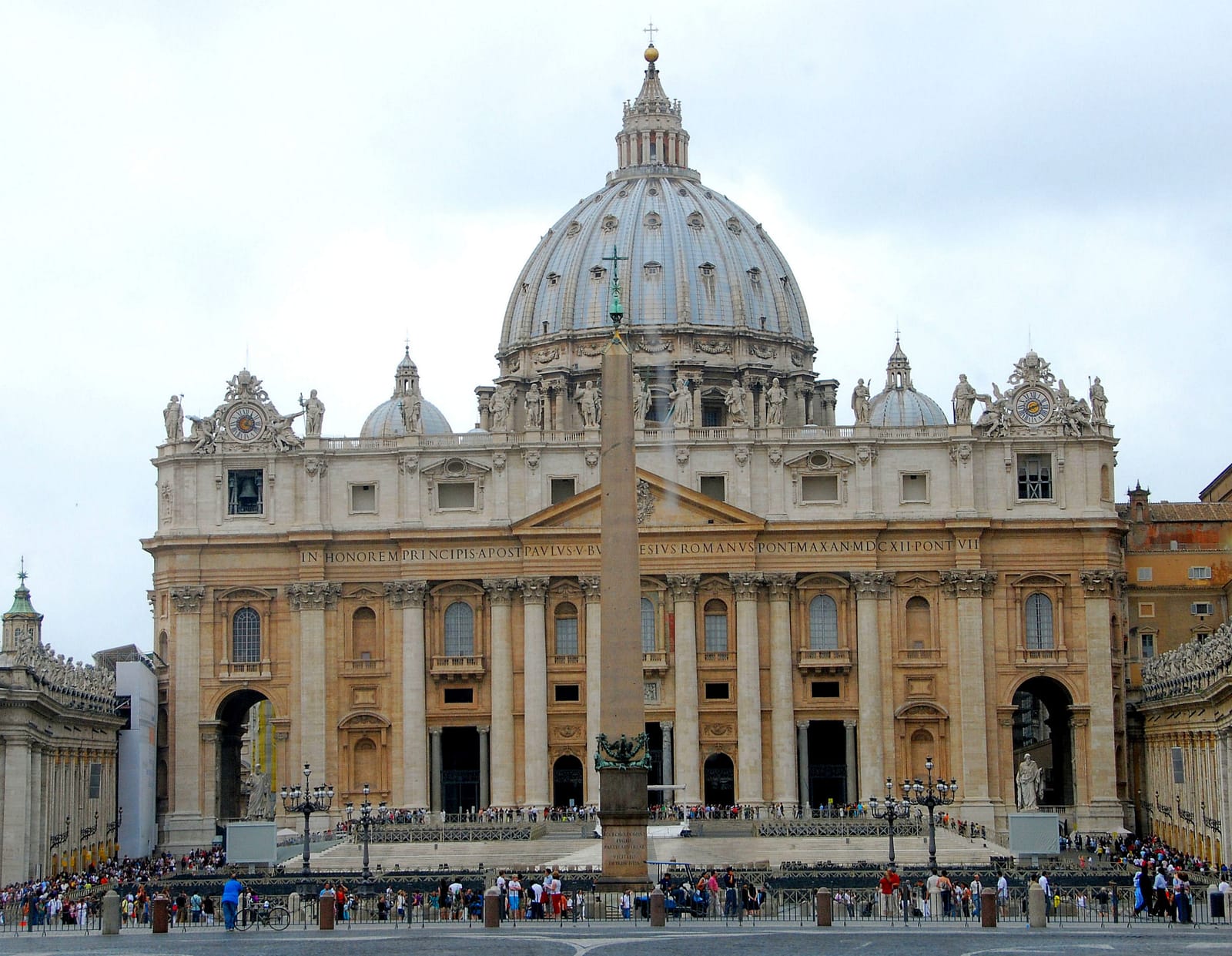 Facade of St Peter's Basilica seen from Saint Peter's Square in Rome.